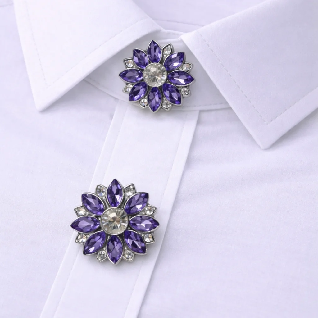 Paire de caches-boutons « strass violet & argenté »